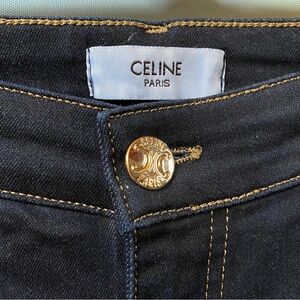Celine Dark Wash Denim Gold Toned Hardware MidRise Slim Women’s 33x30